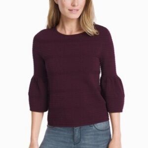 White House Black Market Drama Bell Sleeve Pointelle Sweater Cabernet size S